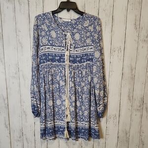 🥳R. Vivimos Floral Blue and White Boho Dress/Tunic Large